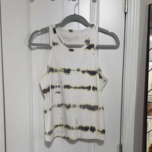 lululemon athletica White Tank Top with Black and Yellow Tie-Dye Stripes